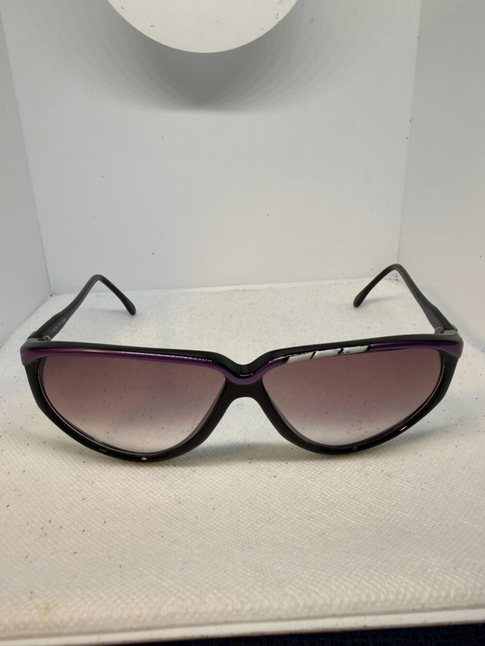Vintage 80s Sover Black Purple Accent Temple Emblem Sunglasses Made in Italy